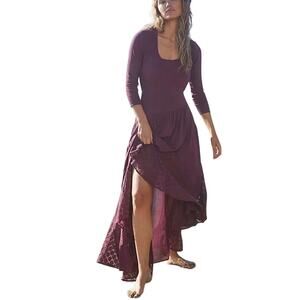 Free People Purple Maxi Sundress Long Sleeve Scoop Neck